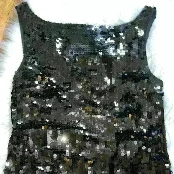Banana Republic Black Sequin Formal Mini Dress 4 Petite - Picture 4 of 10